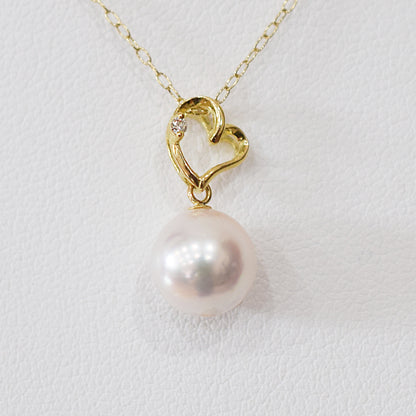 【K18YG / K18WG】Hanadama rank White pink 8mm - 9.5mm Diamond pendant necklace Akoya Pearl Real Japan Seawater pearl