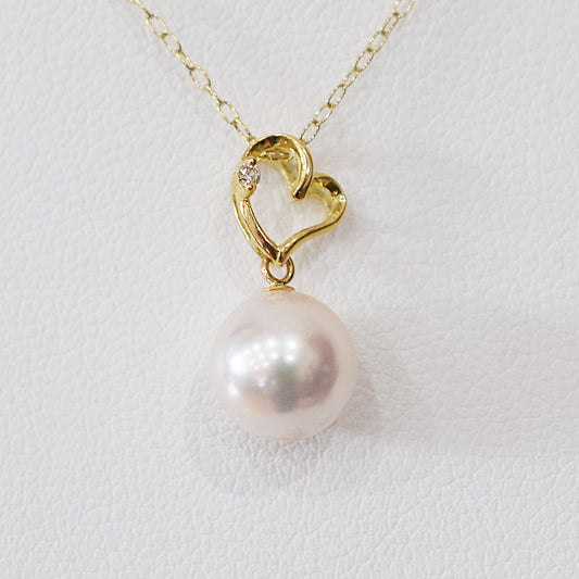 【K18YG / K18WG】Hanadama rank White pink 8mm - 9.5mm Diamond pendant necklace Akoya Pearl Real Japan Seawater pearl