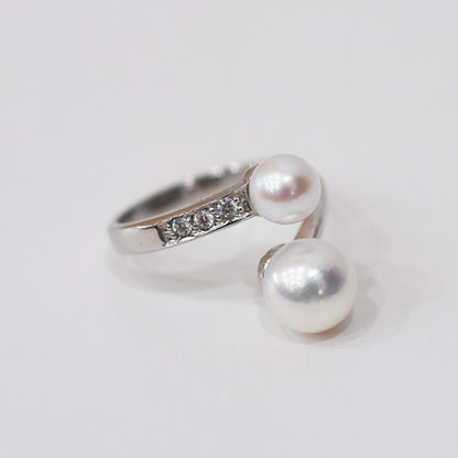 Actual product Rare White pink 7.5mm × 5.5mm Ring Sea Real Akoya Pearl From Japan SV925 Silver reenspearl akoyapearl