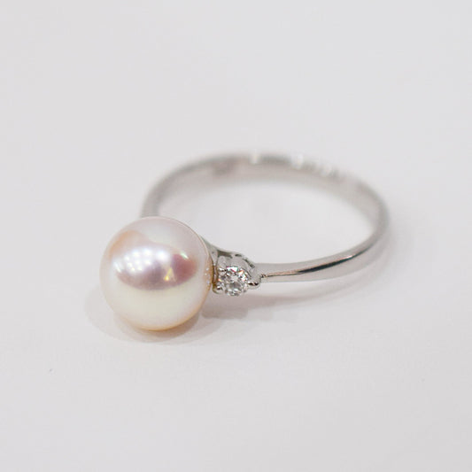 Actual product Rare White pink 8mm - 8.5mm Ring Sea Real Akoya Pearl From Japan Pt900 reenspearl akoyapearl