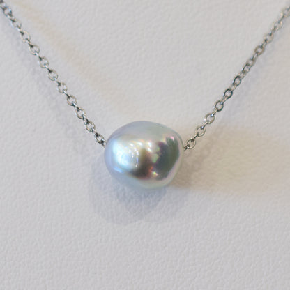 Actual product 10mm Necklace Natural color Seawater Real akoya Pearl Baroque Surgical Stainless Steel Japan reenspearl