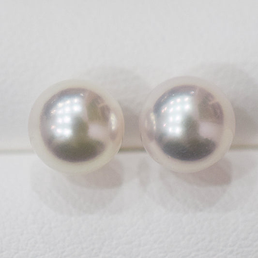 <SALE> Limited to actual item 8mm - 8.5mm Seawater Akoya Pearl White Pink Stud Earrings 14K Japan Japanese akoyapearl reenspearl 日本 天草 真珠 熊本