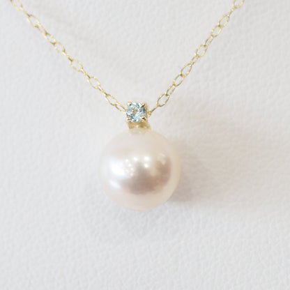 Hanadama rank White pink 8mm - 9.5mm Birthstone Blue Topaz 10K pendant necklace Akoya Pearl Real Japan Seawater pearl