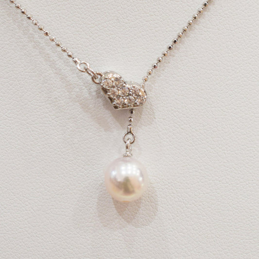 Rare Whitepink 8mm - 9.5mm akoya pearl necklace SV silver Real Japan reenspearl akoyapearl Zirconia Pendant birthday あこや 真珠 amakusa