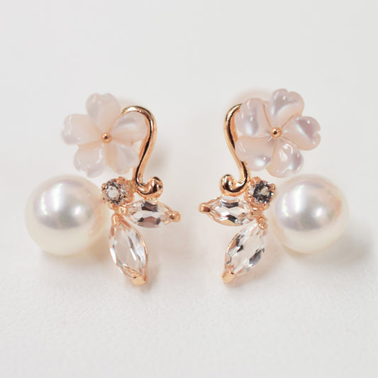 Hanadama rank Whitepink 5.5mm - 6mm Earrings K18PG Semi-precious stone Sea water Real Akoya Pearl Japan Japanese Seawater Akoyapearl birthday あこや 真珠