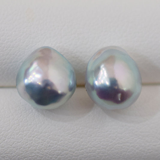 Limited to actual item Natural color akoya pearl Baroque pearl 10.5mm - 11mm 18K 14K Surgical Stainless Steel stud Earrings Japan akoyapearl