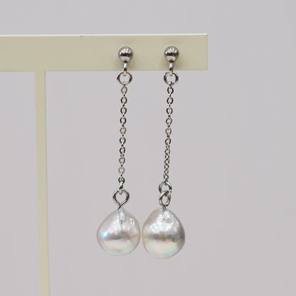 Actual product Natural color akoya Baroque pearl 9mm - 10mm Surgical Stainless Steel Seawater Akoya Pearl Stud Earrings Japan