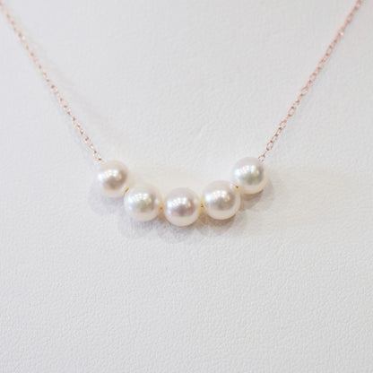 【 K10 / K18 】Rare White pink 5.5mm - 6.5mm Seawater Real Akoya Pearl 5pc necklace AkoyaPearl Japan あこや 真珠