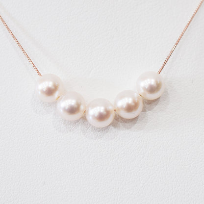 【K10 / K18】Rare White pink 5.5mm - 6.5mm Seawater Real 5pc Akoya Pearl necklace AkoyaPearl Japan あこや 真珠