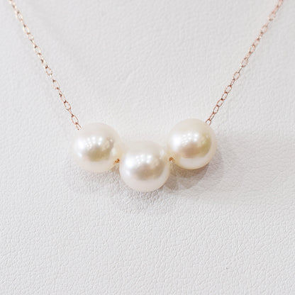 【K10 / K18】Rare White pink 7.5mm - 8.5mm Seawater Real Akoya Pearl 3pc necklace AkoyaPearl Japan あこや 真珠
