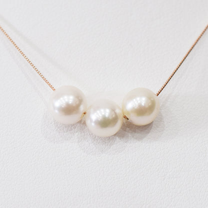 【K10 / K18】Rare White pink 7.5mm - 8.5mm Seawater Real 3pc Akoya Pearl necklace AkoyaPearl Japan あこや 真珠