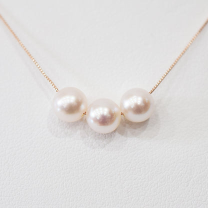 【K10 / K18】Rare White pink 5.5mm - 6.5mm Seawater Real 3pc Akoya Pearl necklace AkoyaPearl Japan あこや 真珠