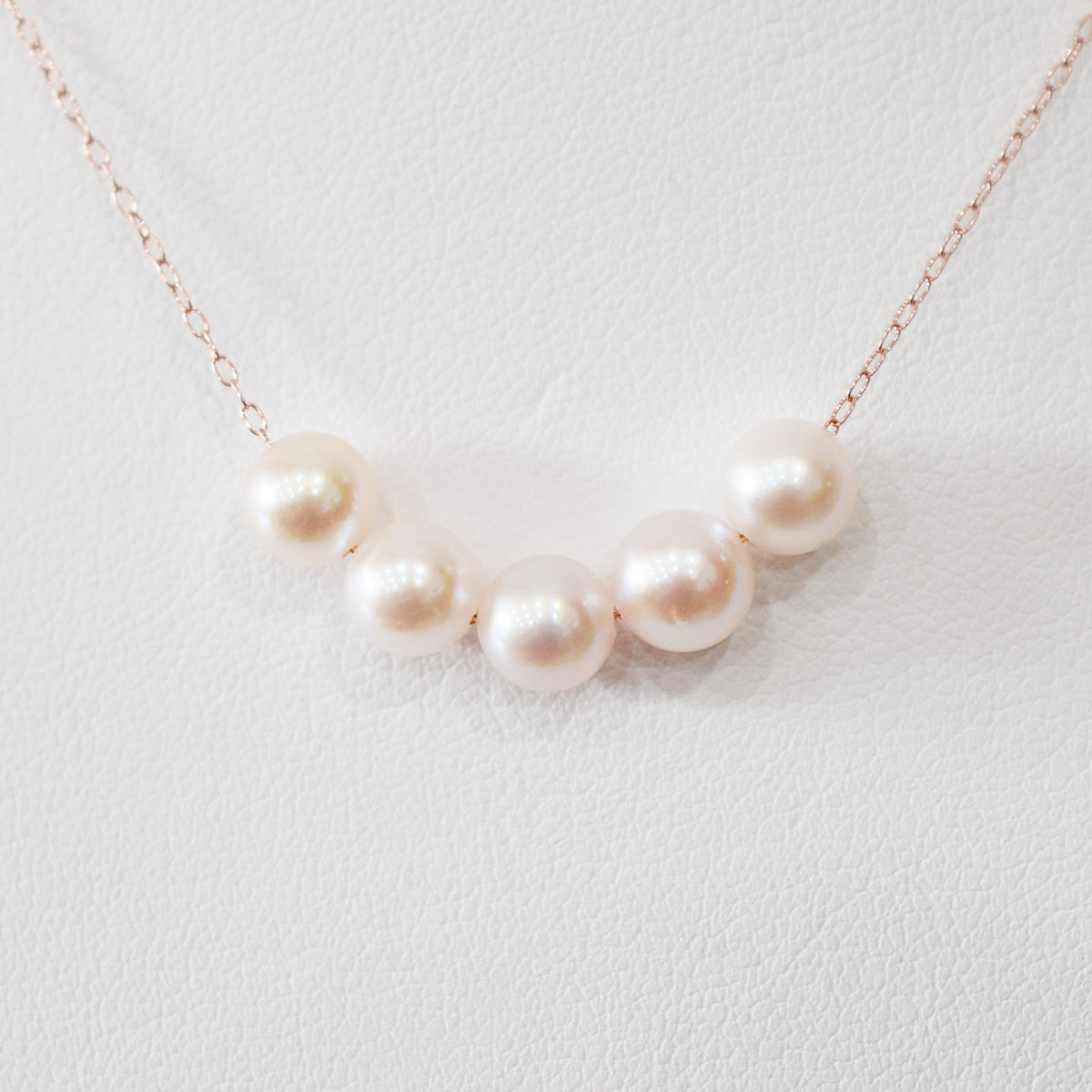 【 K10 / K18 】Rare White pink 5.5mm - 6.5mm Seawater Real Akoya Pearl 5pc necklace AkoyaPearl Japan あこや 真珠