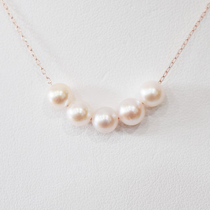 【 K10 / K18 】Rare White pink 5.5mm - 6.5mm Seawater Real Akoya Pearl 5pc necklace AkoyaPearl Japan あこや 真珠