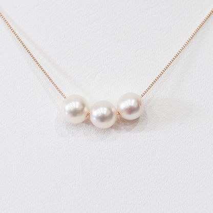 【K10 / K18】Rare White pink 5.5mm - 6.5mm Seawater Real 3pc Akoya Pearl necklace AkoyaPearl Japan あこや 真珠