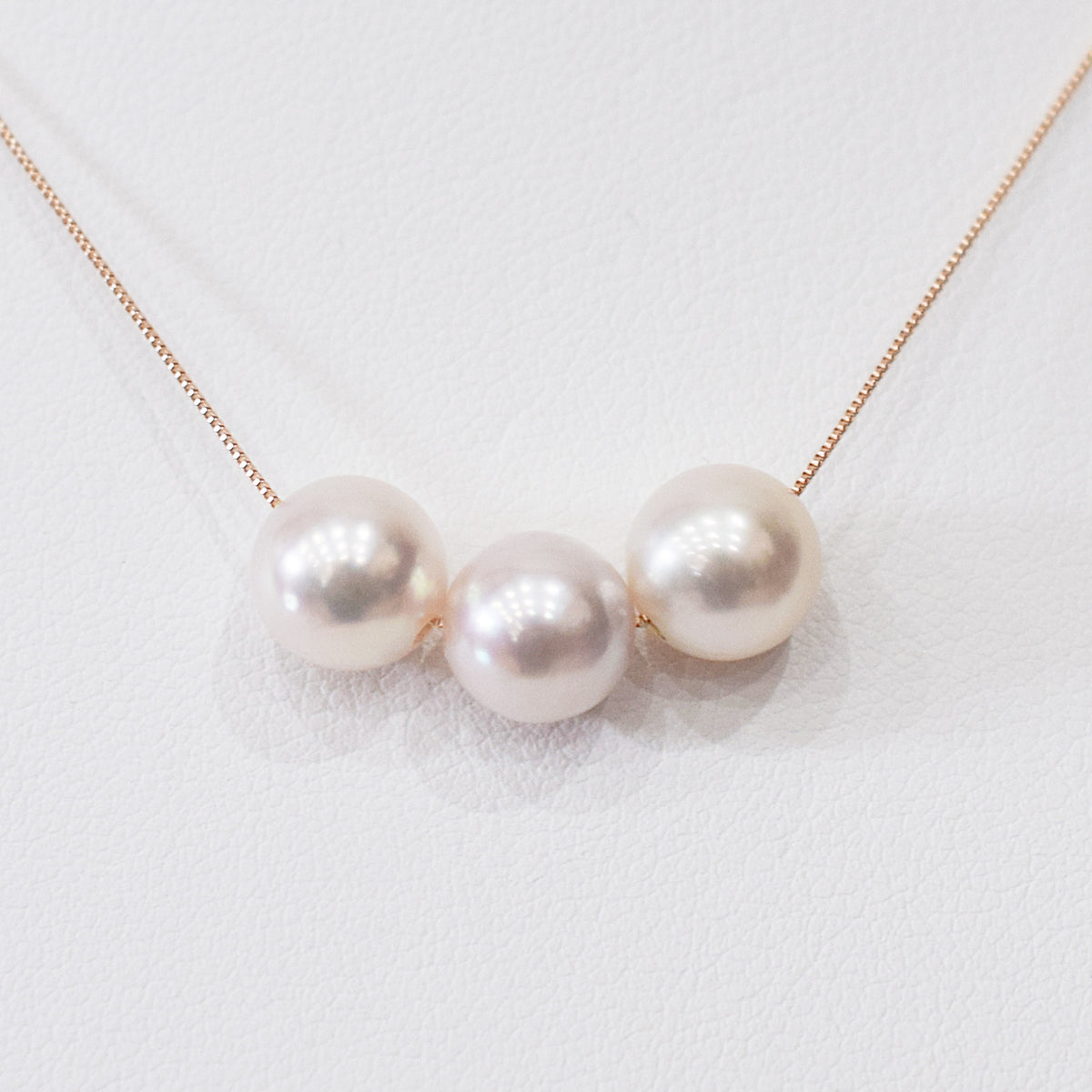 【K10 / K18】Rare White pink 7.5mm - 8.5mm Seawater Real 3pc Akoya Pearl necklace AkoyaPearl Japan あこや 真珠