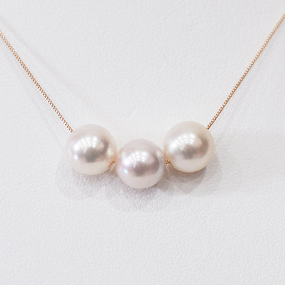 【K10 / K18】Rare White pink 7.5mm - 8.5mm Seawater Real 3pc Akoya Pearl necklace AkoyaPearl Japan あこや 真珠