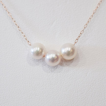 【 K10 / K18 】Rare White pink 5.5mm - 6.5mm Seawater Real Akoya Pearl 3pc necklace AkoyaPearl Japan あこや 真珠