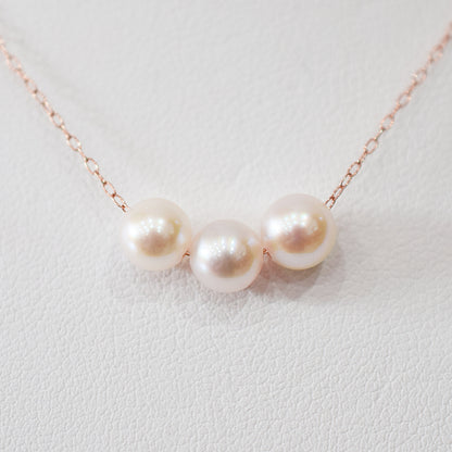 【 K10 / K18 】Rare White pink 5.5mm - 6.5mm Seawater Real Akoya Pearl 3pc necklace AkoyaPearl Japan あこや 真珠