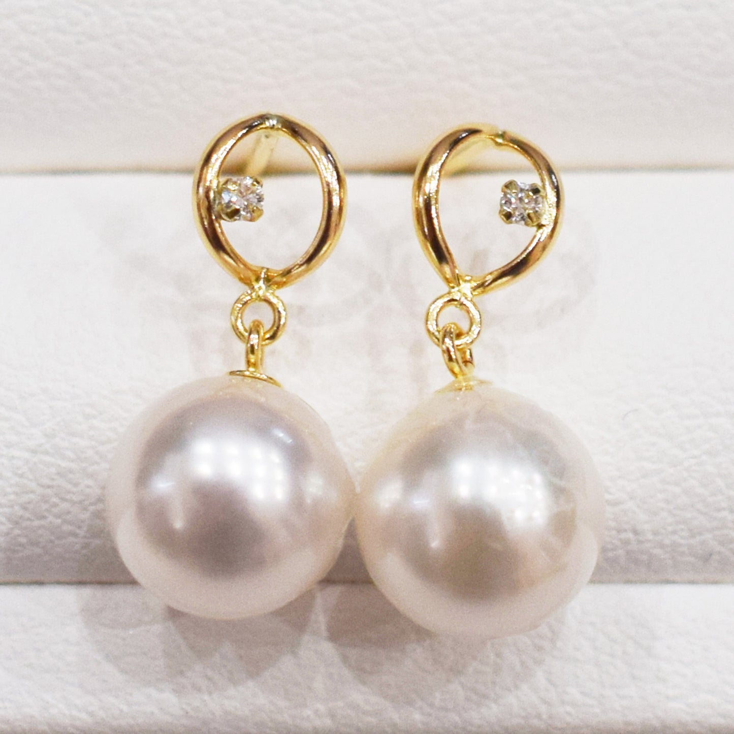 Hanadama rank Whitepink 7.5mm - 8.5mm Earring Diamond 0.01ct Seawater Real Akoya Pearl Japan anniversary 18K Japanese Wedding あこや 真珠 日本