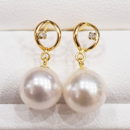 Hanadama rank Whitepink 7.5mm - 8.5mm Earring Diamond 0.01ct Seawater Real Akoya Pearl Japan anniversary 18K Japanese Wedding あこや 真珠 日本