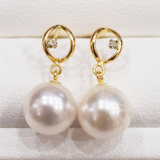 Hanadama rank Whitepink 7.5mm - 8.5mm Earring Diamond 0.01ct Seawater Real Akoya Pearl Japan anniversary 18K Japanese Wedding あこや 真珠 日本