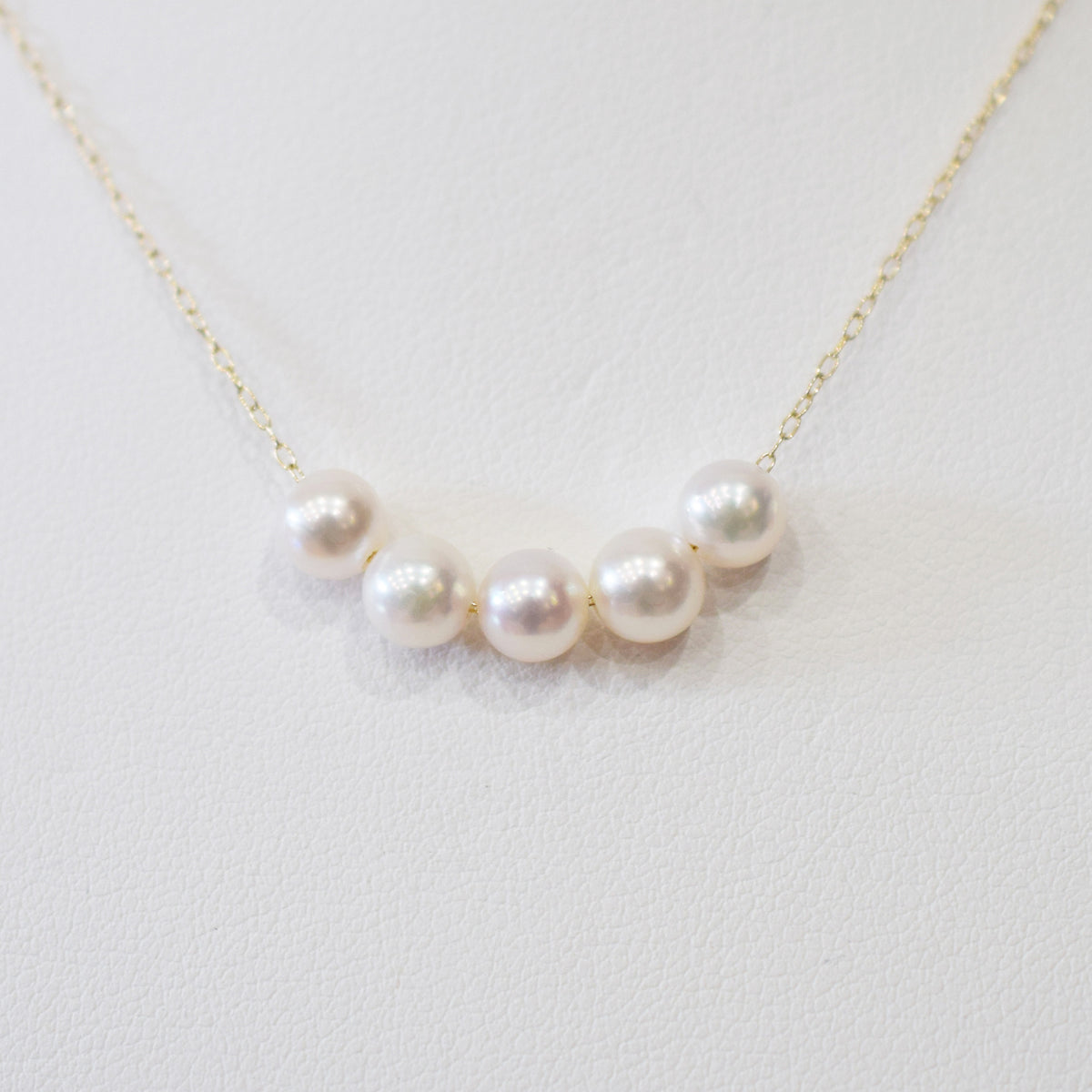 【 K10 / K18 】Rare White pink 5.5mm - 6.5mm Seawater Real Akoya Pearl 5pc necklace AkoyaPearl Japan あこや 真珠