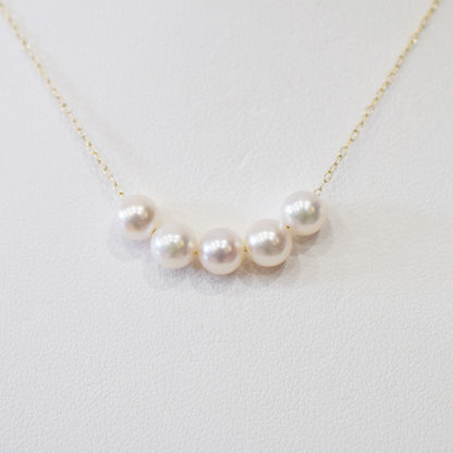 【 K10 / K18 】Rare White pink 5.5mm - 6.5mm Seawater Real Akoya Pearl 5pc necklace AkoyaPearl Japan あこや 真珠