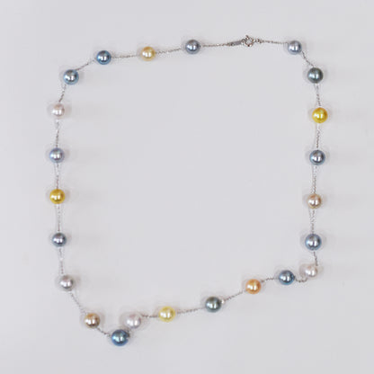 Limited to actual item Station necklace akoya pearl 7.5mm - 8.5mm Real Akoya Pearl Japan 23.6inch akoyapearl reenspearl Silver