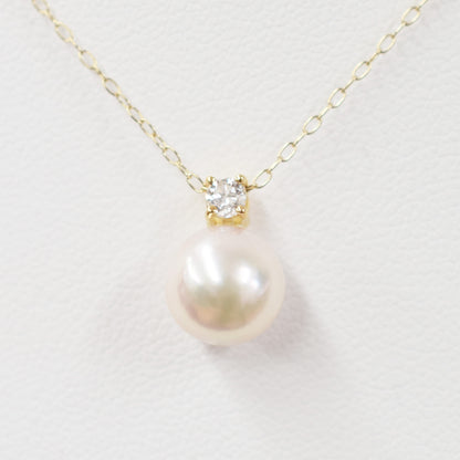 Hanadama rank White pink 8mm - 9.5mm pendant necklace Akoya Pearl diamond 0.1ct 18K Real Japan Seawater pearl reenspearl akoyapearl