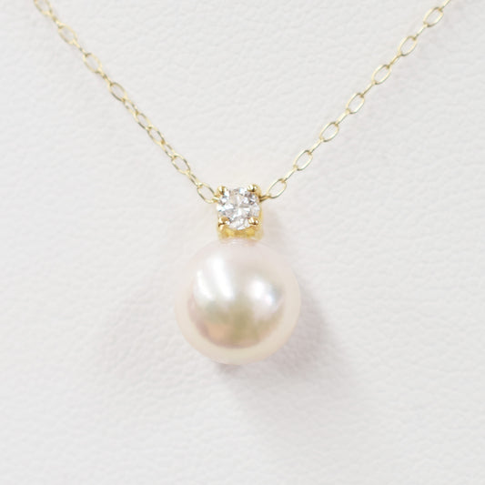 Hanadama rank White pink 8mm - 9.5mm pendant necklace Akoya Pearl diamond 0.1ct 18K Real Japan Seawater pearl reenspearl akoyapearl