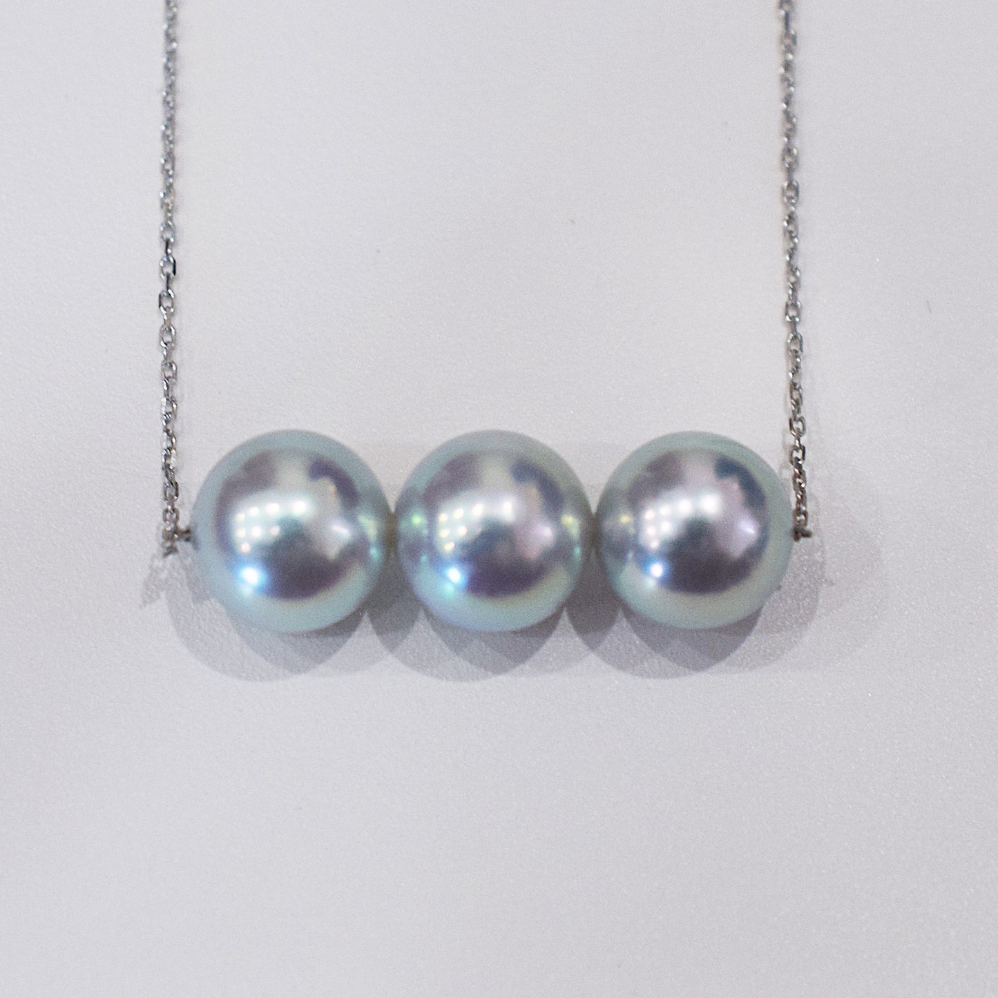 <SALE> Limited to actual item Rare Natural color blue 8.5 - 9mm akoya pearl 3pc necklace 18K Real Japan reenspearl Japanese Seawater