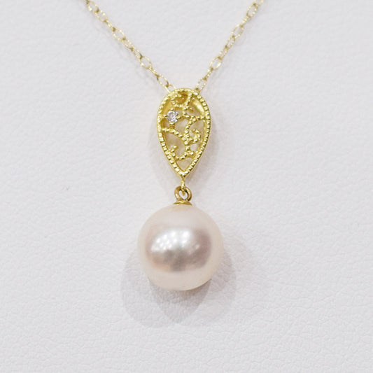 Hanadama rank White pink 8mm - 9.5mm Diamond 18K pendant necklace Akoya Pearl Real Japan Seawater pearl SIKC420 SIK00031