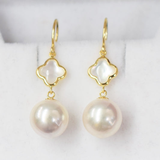 Hanadama rank 7.5mm - 9.5mm Whitepink Hook Earring K18YG Real Akoya Pearl Japan Akoyapearl Shell あこや 珍珠