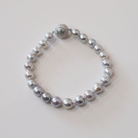 Limited to actual item 7mm - 8mm Natural color Baroque Akoya Pearl Bracelet 7.28inch Japan AkoyaPearl SV925 Wedding Japanese Seawater