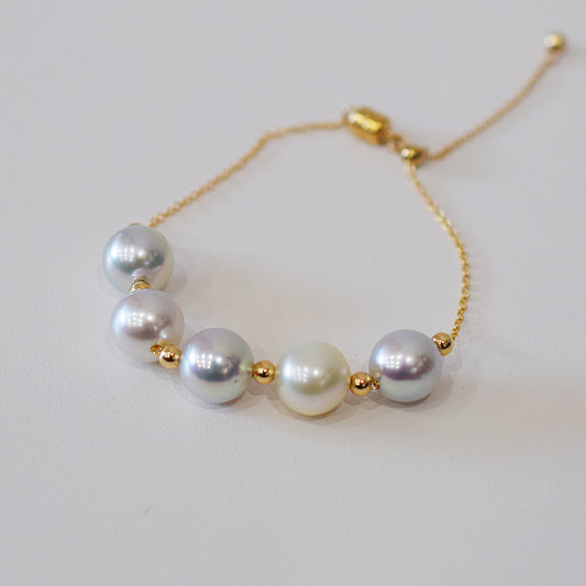 <SALE> Limited to actual item Natural color Semi-Round 9mm - 9.5mm Bracelet 7.08inch 14KGF Gold Filled Magnet Real Akoya Pearl Japan
