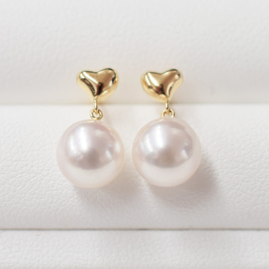 Hanadama rank White pink 7.5mm - 8.5mm Real Akoya Pearl heart K18YG Earrings Japan 1pair akoyapearl Japanese Seawater reenspearl あこや 真珠 日本 天草