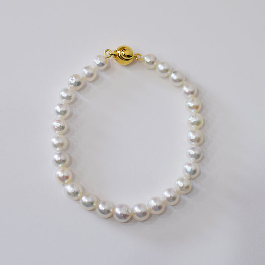 Actual product 6mm - 7mm Natural color Baroque Akoya Pearl Bracelet 7.28inch Japan AkoyaPearl SV925 Wedding Japanese Seawater