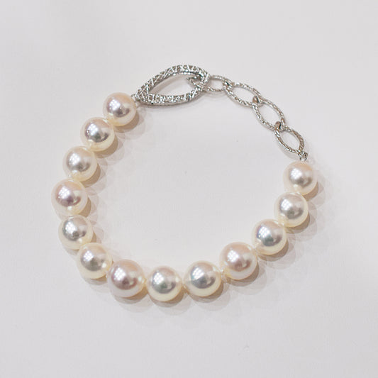 <SALE> Limited to actual item 9mm - 9.5mm White pink Semi - round SV925 19.5cm 7.67inch Akoya Pearl Bracelet From Japan AkoyaPearl Japanese