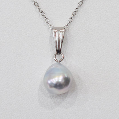 Actual product 9.5mm pendant Necklace Natural color Seawater Real akoya Pearl Baroque Surgical Stainless Steel Japan reenspearl