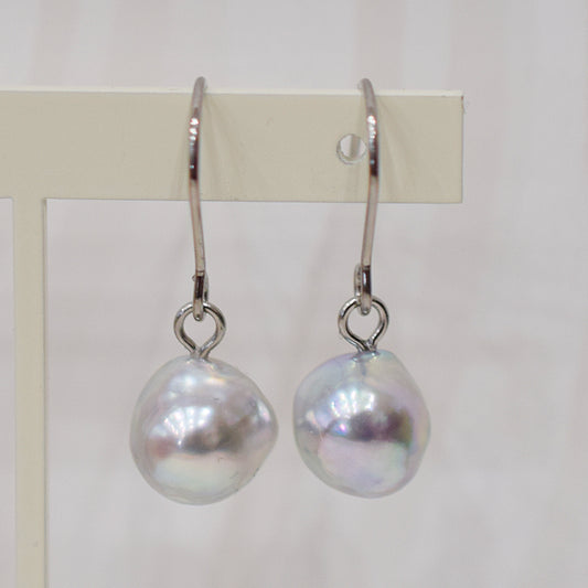 Actual product Natural color akoya Baroque pearl 9mm - 10mm Surgical Stainless Steel Seawater Akoya Pearl Stud Earrings Japan