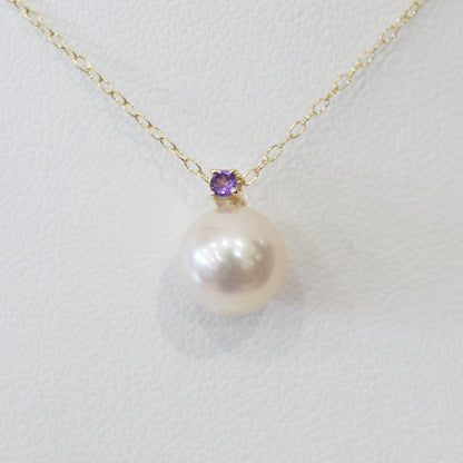 Hanadama rank White pink 8mm - 9.5mm Birthstone Amethyst 10K pendant necklace Akoya Pearl Real Japan Seawater pearl