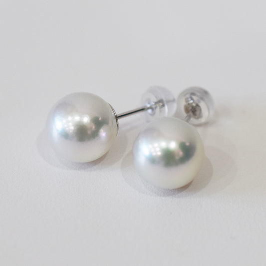 Actual product Whitepink 9mm - 9.5mm Seawater Akoya Pearl Stud Earring K14WG From Japan Japanese Seawater reenspearl