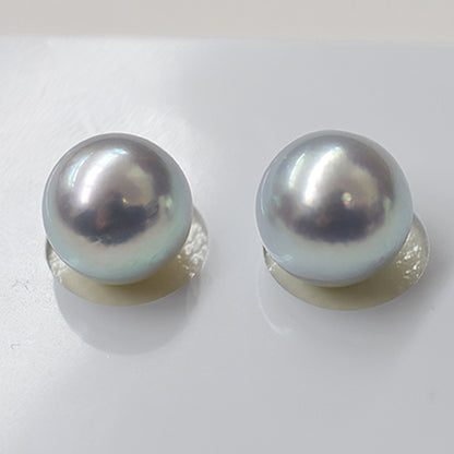 AAA rank Madamaclass bule 9mm - 9.5 mm Natural 1pair 2pc Akoya Pearl studs Earring Japan Japanese Seawater birthday reenspearl Celebrations