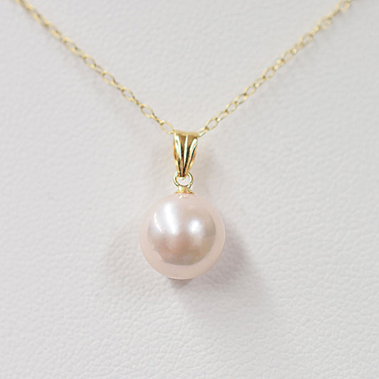 Hanadama rank White pink 8mm - 9.5mm pendant necklace Akoya Pearl K10YG K18YG Real Japan Seawater pearl reenspearl akoyapearl