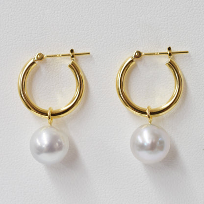 Madama rank 9mm - 9.5mm Natural color Hoop Earring Real Akoya Pearl Japan Akoyapearl K18YG REENSPEARL reenspearl birthday あこや 真珠