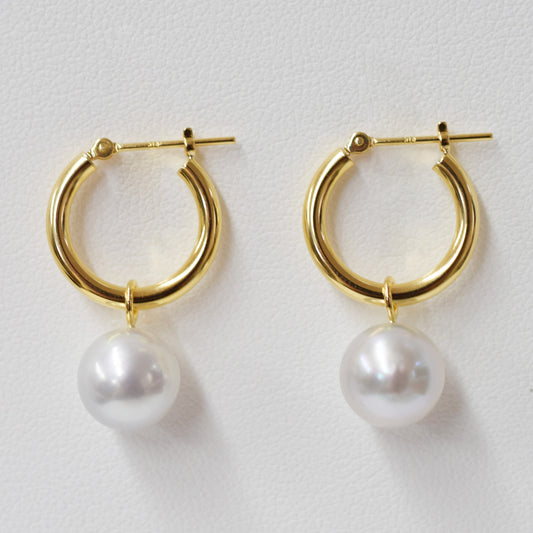 Madama rank 9mm - 9.5mm Natural color Hoop Earring Real Akoya Pearl Japan Akoyapearl K18YG REENSPEARL reenspearl birthday あこや 真珠