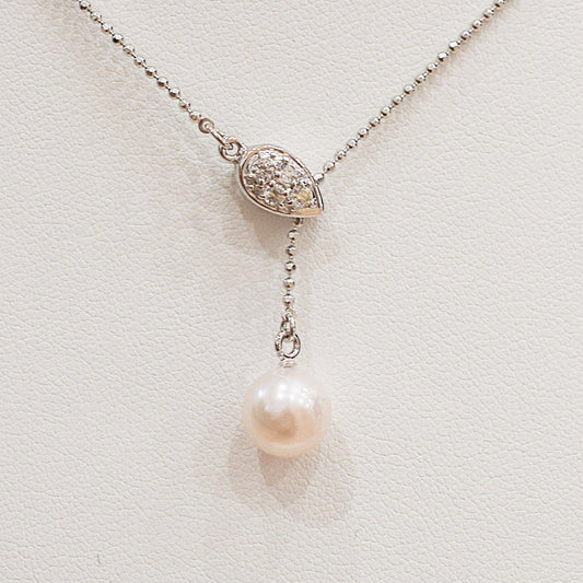 Rare Whitepink 8mm - 9.5mm akoya pearl necklace SV silver Real Japan reenspearl akoyapearl Zirconia Japanese birthday Pendant あこや 真珠 amakusa