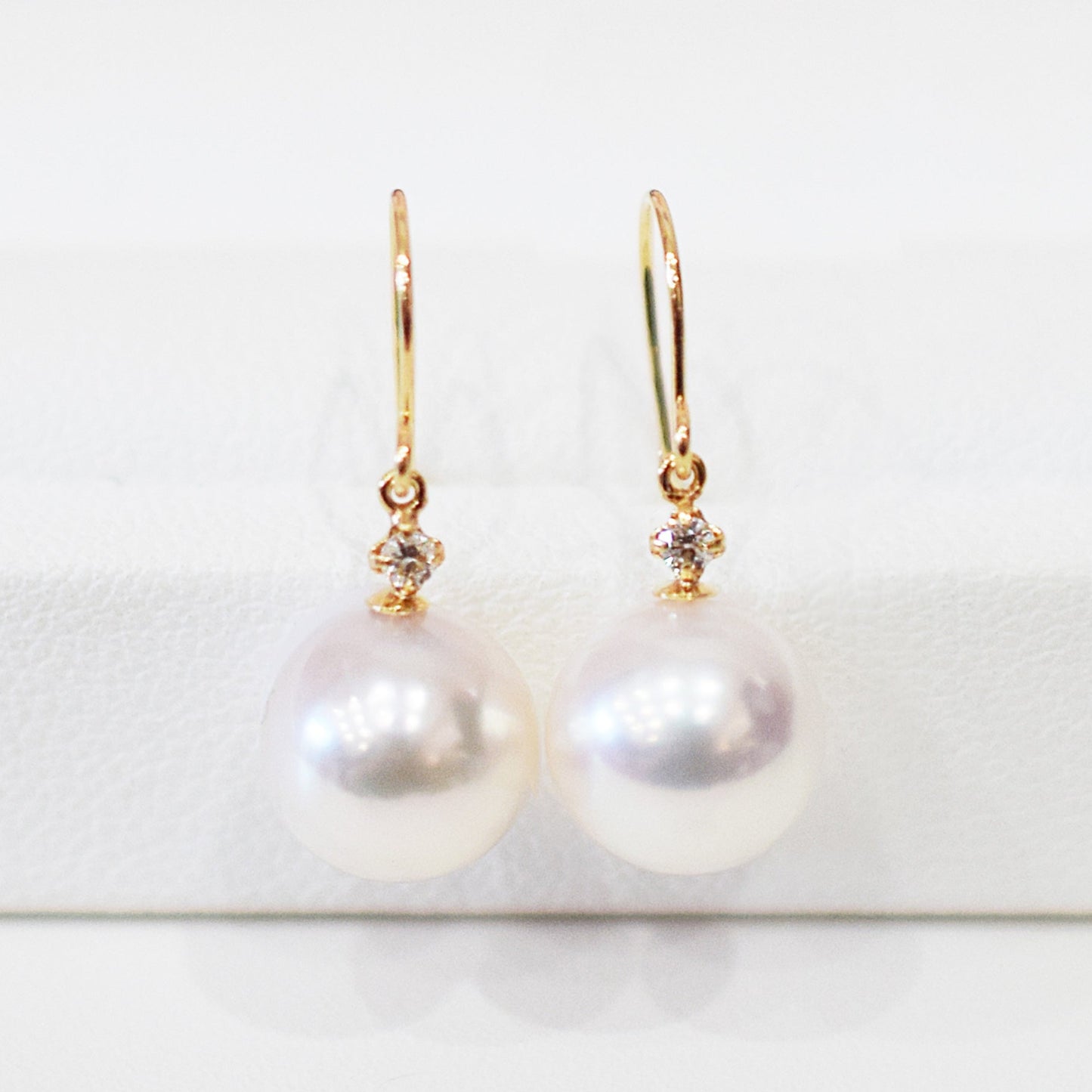 【K18YG / K14WG】Hanadama rank Whitepink 7.5mm - 8.5mm Earring Diamond 0.02ct Seawater Real Akoya Pearl Japan anniversary Japanese Wedding あこや 真珠
