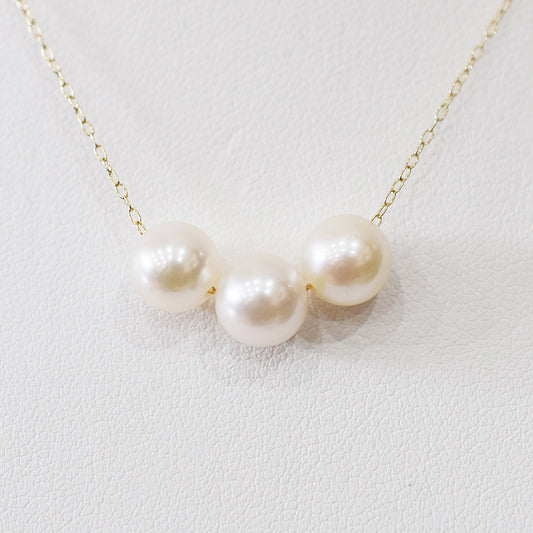 【K10 / K18】Rare White pink 7.5mm - 8.5mm Seawater Real Akoya Pearl 3pc necklace AkoyaPearl Japan あこや 真珠